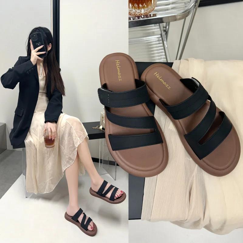 

2025 Summer New Women s Thick Sole Stylish Flat Slide Sandals Outdoor Casual Non-Slip Waterproof Beach Shoes 36 коричневий