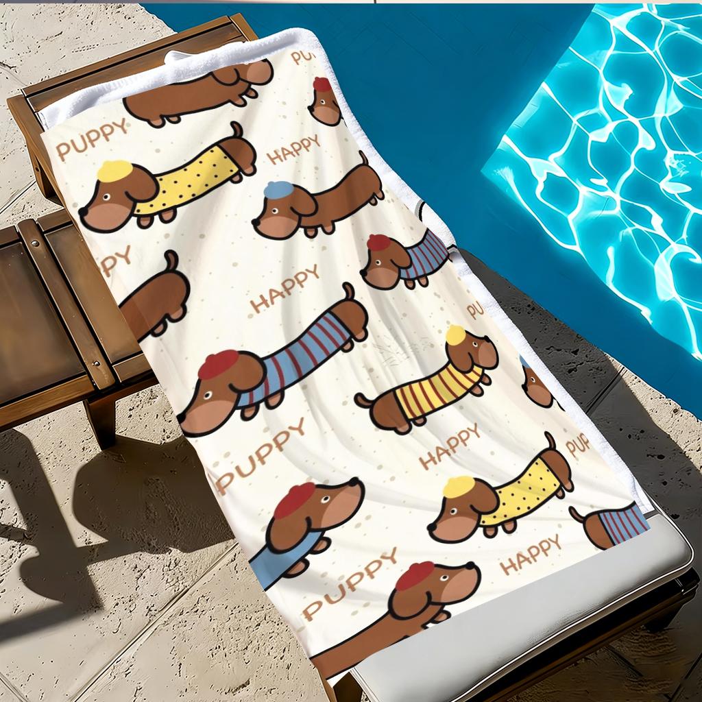 Süßes Dackel Hund Strandtuch, Glücklicher Welpen Druck Mikrofaserhandtuch, Schnelltrocknendes Saugfähiges Handtuch für Strand, Schwimmen, Camping