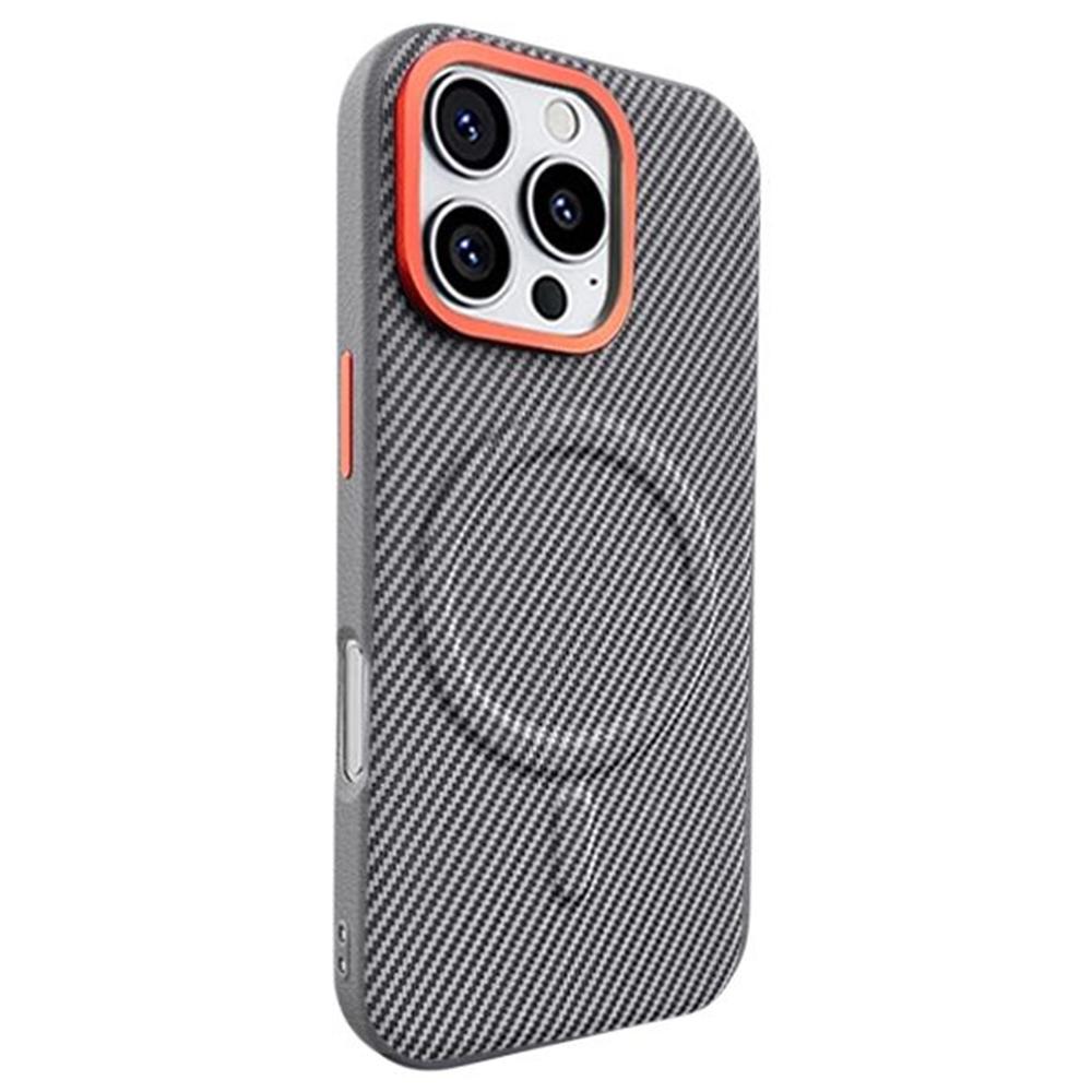 For iPhone 16 Pro Case Compatible with MagSafe Carbon Fiber Texture PU+PC+TPU Phone Cover with Metal Lens Frame
