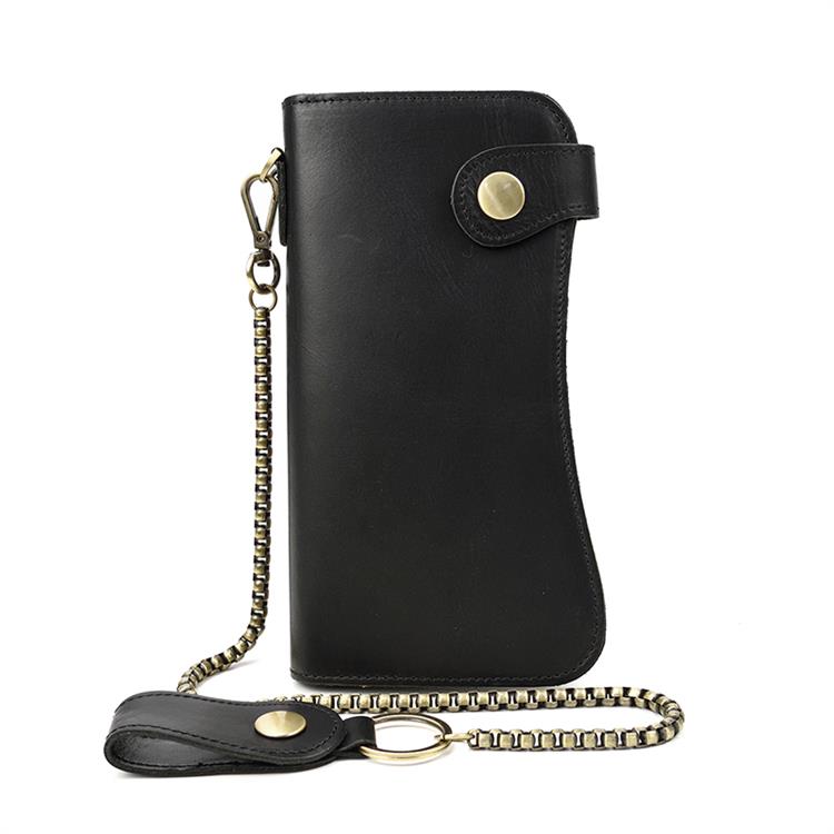 Luxury Style Men's Leather Wallet With Iron Chain Genuine Leather Clip Purse For Men Male Fashion Men's Long Wallet Dropshipping