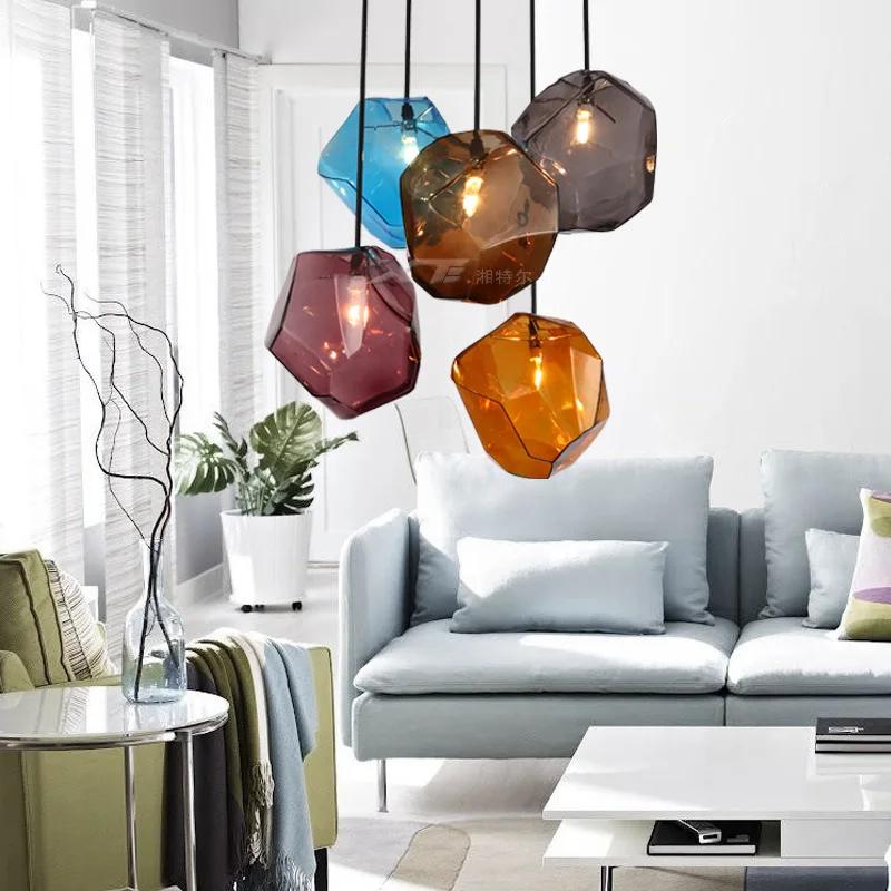 Colored Glass Stone Chandelier Nordic Creative Personality American Modern Minimalist Living Room Lighting Multiple Colors