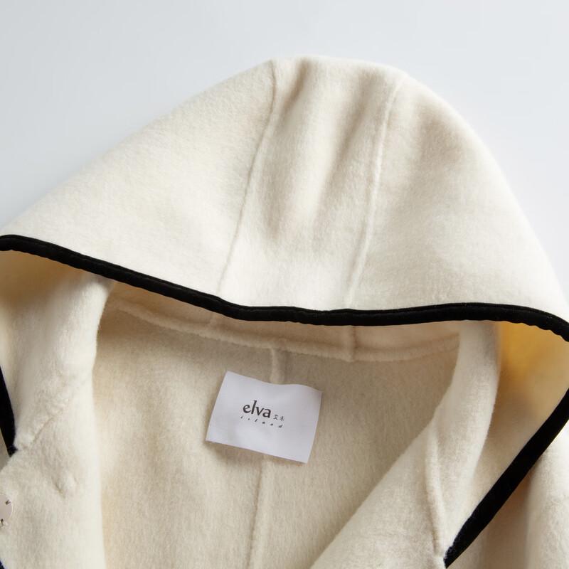 Elva' Island Women's Mid-Length Wool Hooded Double-Faced Coat