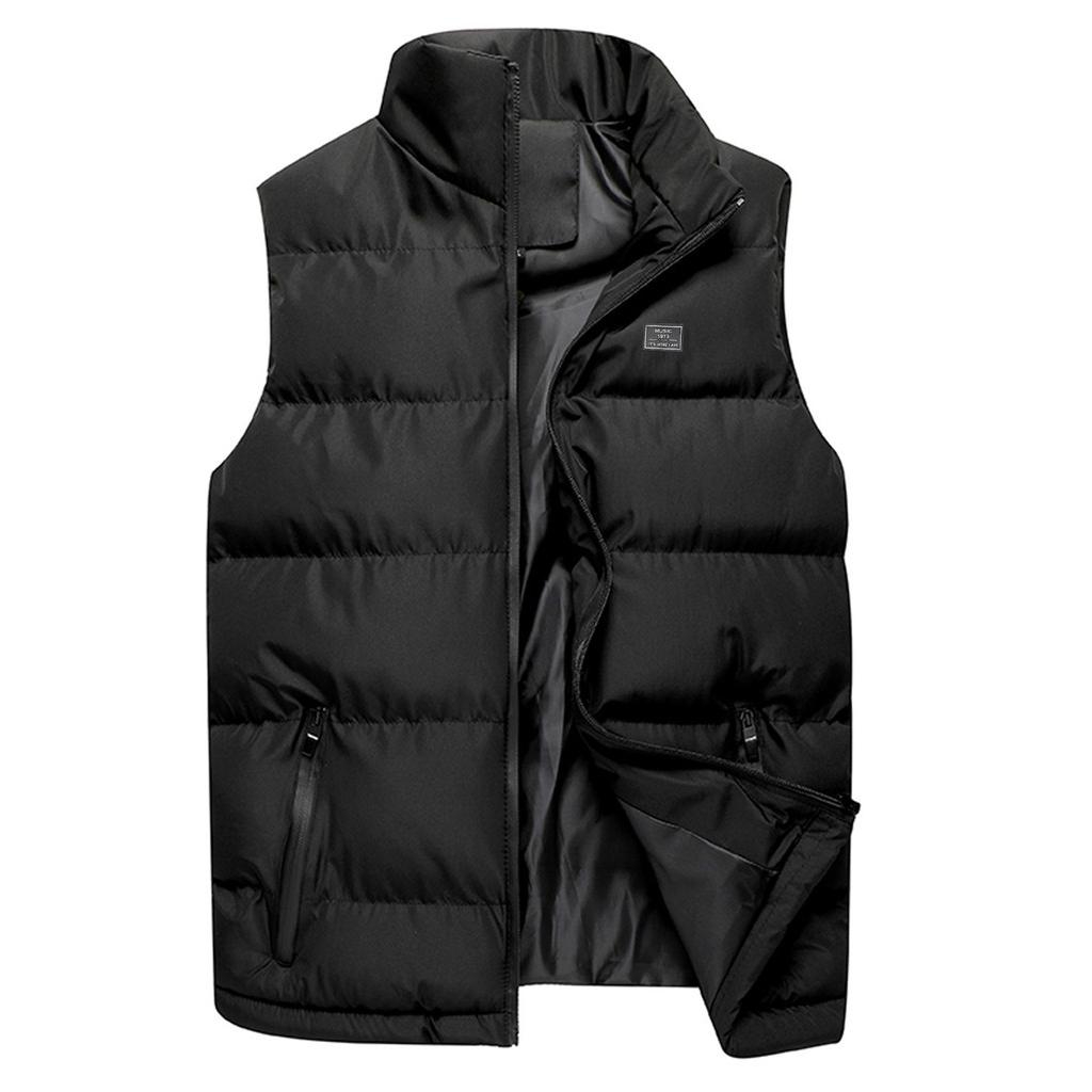 Men Autumn Winter Fashion Stand Collar  Color Waistcoat Vest Jacket Top Coat
