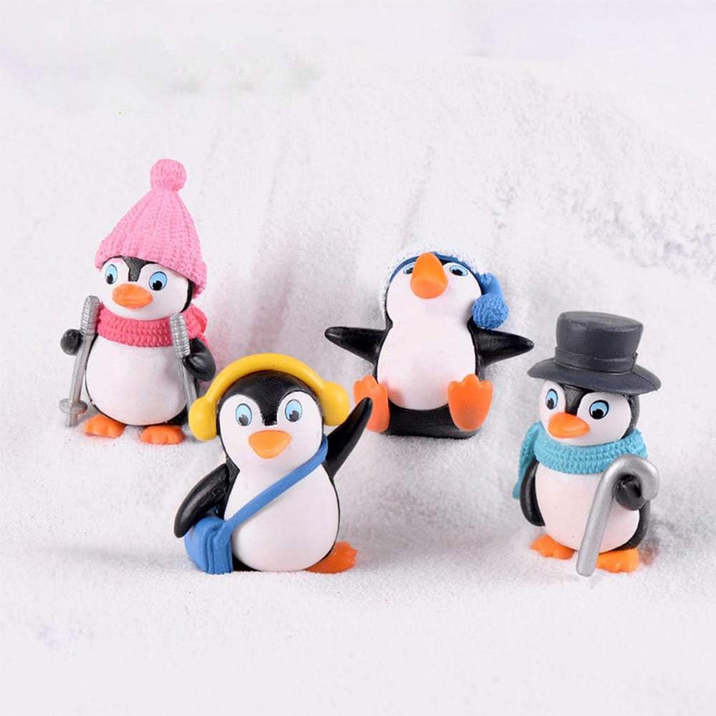 4pcs Cute Penguin Figures, Mini Penguin Figurines Collection Playset, Penguin Cake Topper Fairy Garden Party Decoration
