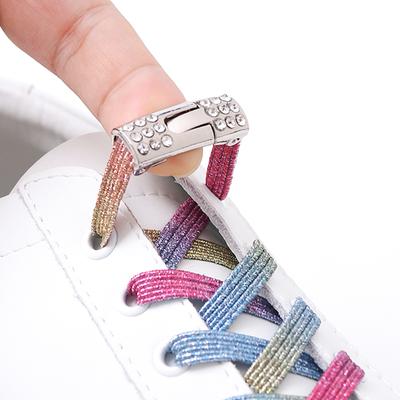 Colorful Diamond Buckle Elastic No-Tie Shoelaces Pearl Detailing Sneaker Shoelaces for Kids & Adults Easy Slip-On Shoe Laces