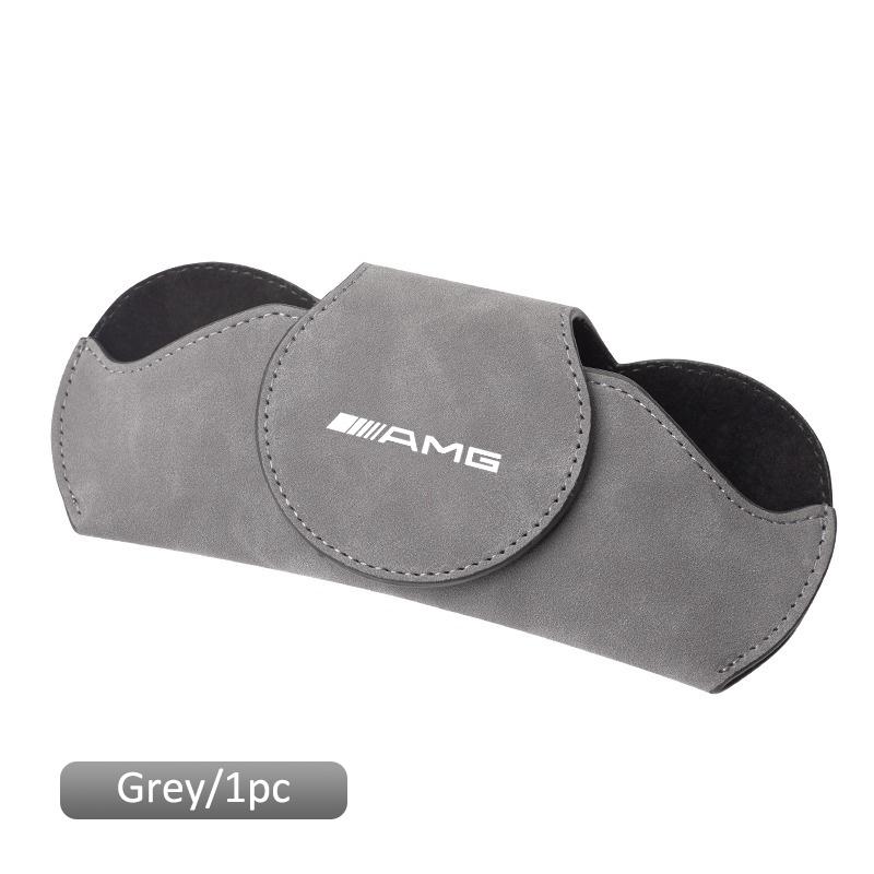

New 2025 Leather Auto Sun Visor Glasses Box Car Badge Sunglasses Clips Glasses Holder For Mercedes Benz AMG CLK CLA A180 W108 W2 сірий колір