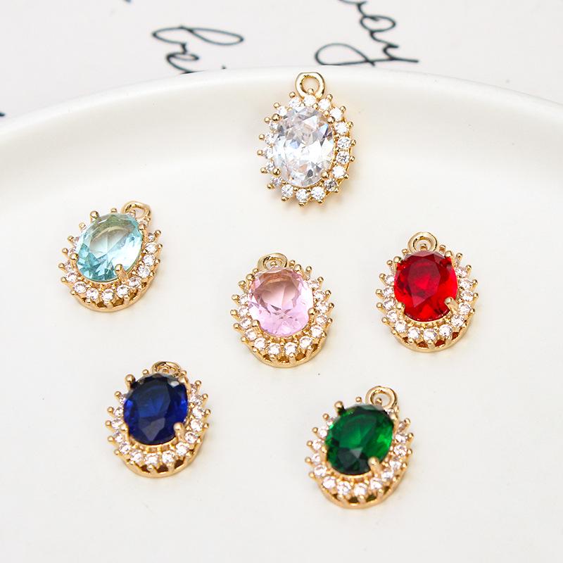 Copper-Edged Glass Crystal Zircon Oval Pendant DIY Necklace Earring Hairpin Ancient Style Material