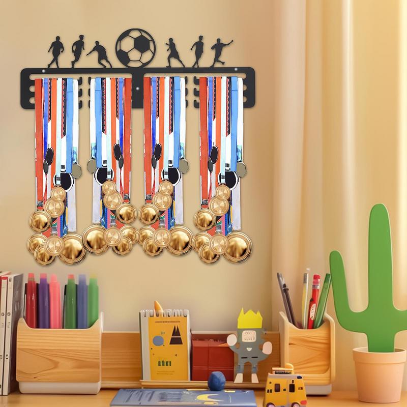 1 st Fotbollsmedaljhängare Display Med 12 Krokar För Vägg Hem Märke Tävling Gymnastik Simning Medaljör Svart Organizerställ