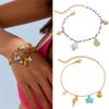 Adjustable Oceanic Starfish Shell Charm Bracelet Stainless Steel Acrylic Pearls Accent Pendant Wrist Chain Jewelry