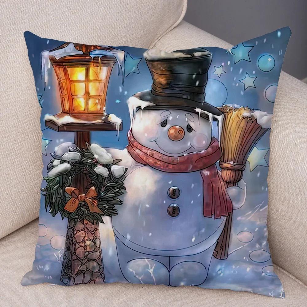 Frohe Weihnachten Kissenbezug Doppelseitiger Druck Deko Niedlicher Cartoon Schneemann Kissenbezug Plüsch Weihnachtsmann Kissenbezug für Sofa Zuhause Auto