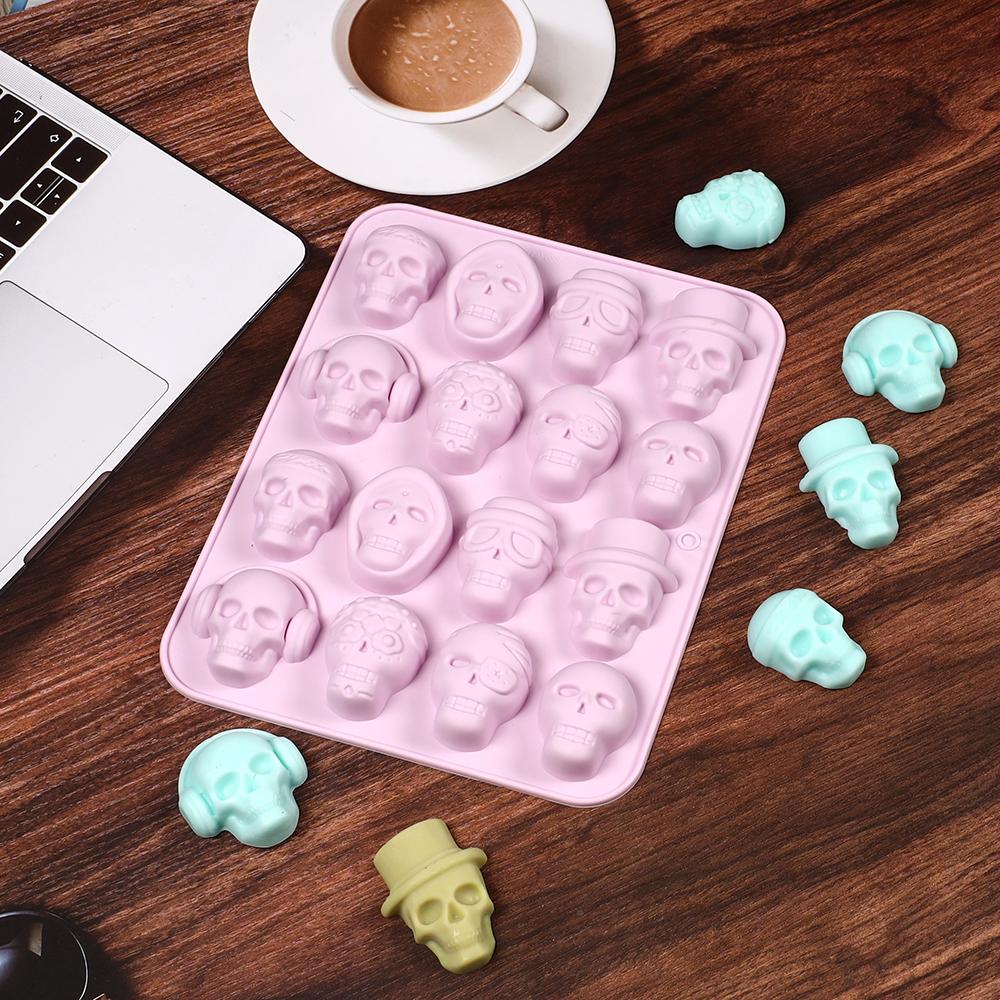 Skull Ice Cube Silicone Mold Halloween Creative Decoration Reusable DIY Candy Whiskey Chocolate Soap Kitchen Accessorie 6