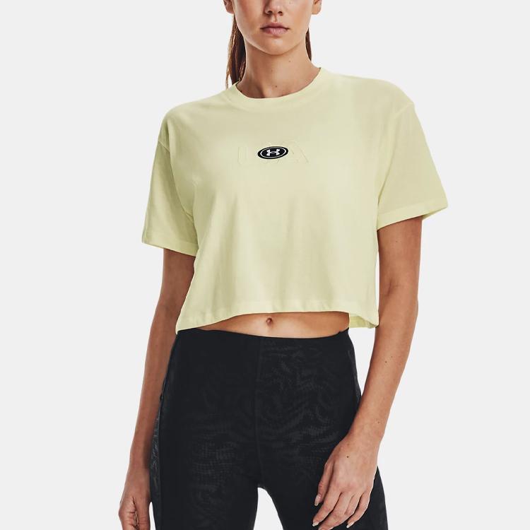 Under Armour Solid Color Round Neck Short Sleeve T-Shirt Women Tops Lemon-Ice-Yellow 1376751-785