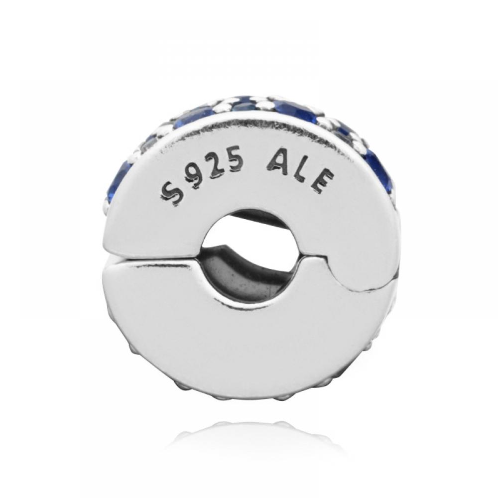 Pandora 791817nsbmx Fancy Blue Shining Elegance Spacer Clip Silver Charm