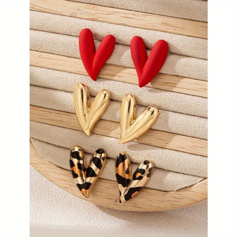 

3 пары модных персонализированных серег-пусетов с металлическим эмалевым леопардом и сердцем, подходящих для вечеринок и различных мероприятий для женщин one-size разноцветный