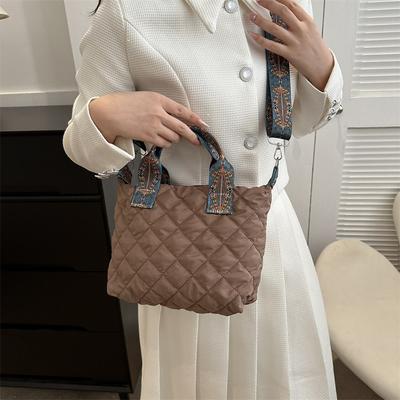 Fashion Women Crossbody Puffer Bag Padded  Inflated Bag Down Cotton Padded Wide Shoulder Strap Shoulder Bag