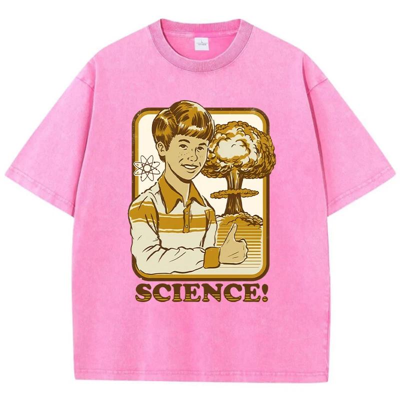 Science Cartoon Printing Women Washed T Shirts Breathable Summer T-Shirt Street Fashion Tees O-Neck Soft Distress Short Sleeve
