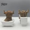 Decorative Cow Statue Highland Bathroom Figurine Funny Scottish Cattle Sitting on Toilet Resin Calf Bedroom Animal Ornament Bathing Sculpture for Home