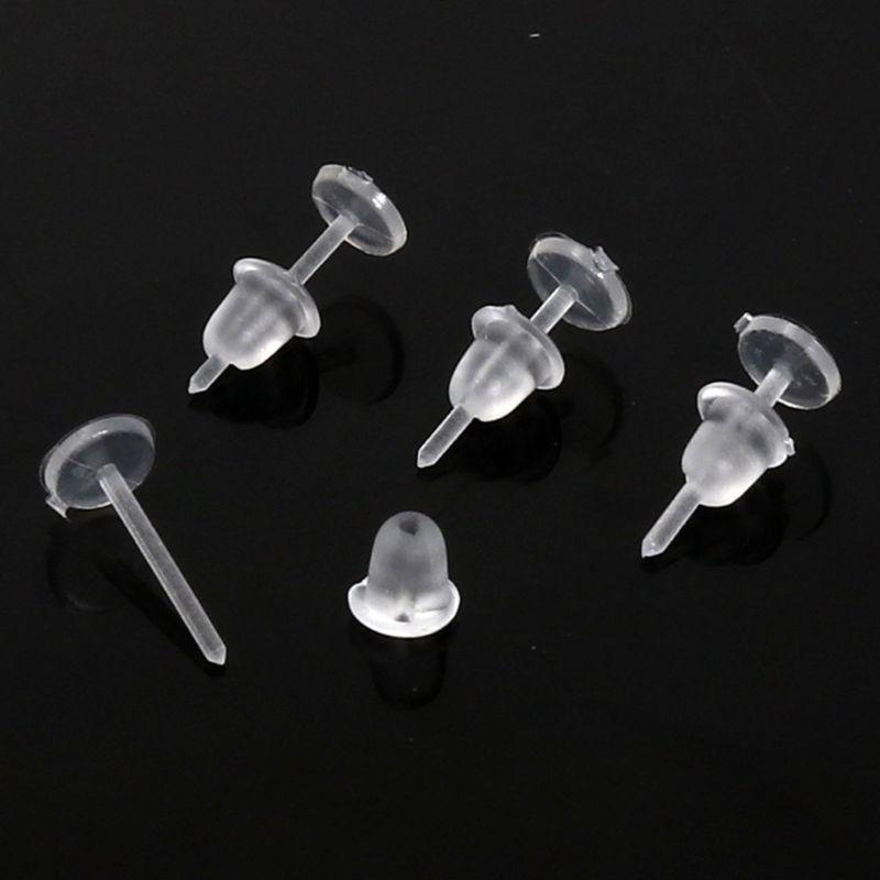 100 Sets Plastic Earring Posts & Backs for Sensitive Ear Invisible Sport Earring