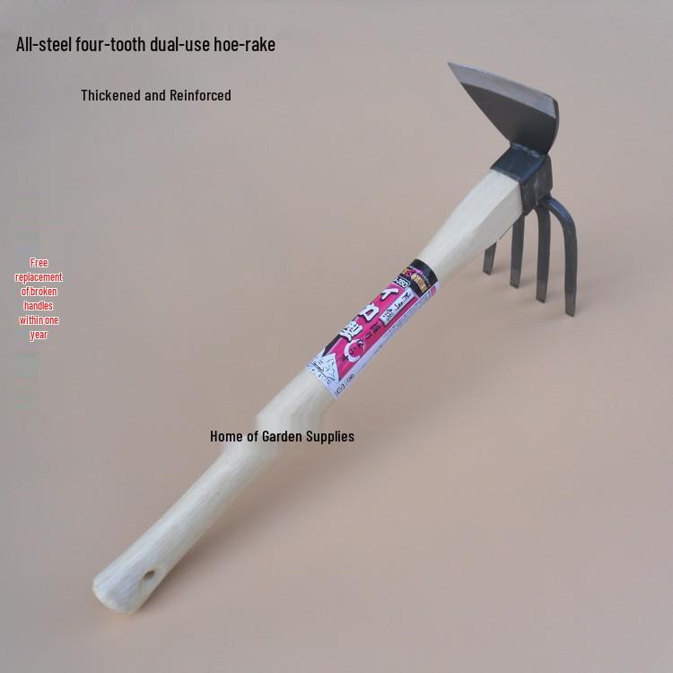 All-Steel Dual-Use Japanese Rake Hoe, Single-Handed Tool for Garden Planting and Soil Loosening None