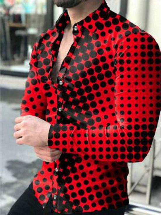 Wish2024 Men's 3D Print Polka Dot Long-Sleeved Shirt - European & American Style