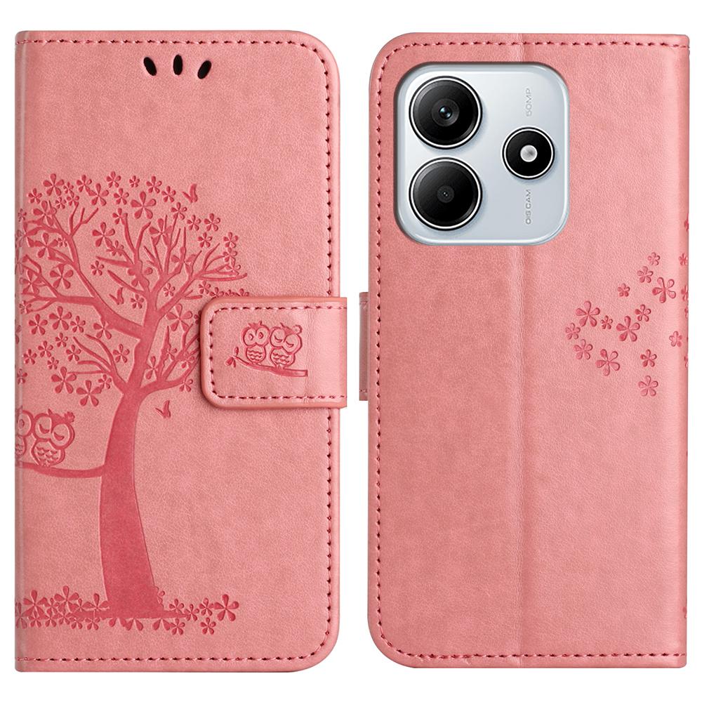 For Xiaomi Redmi Note 14 5G Case PU Leather Owl Tree Imprinted Wallet Phone Cover