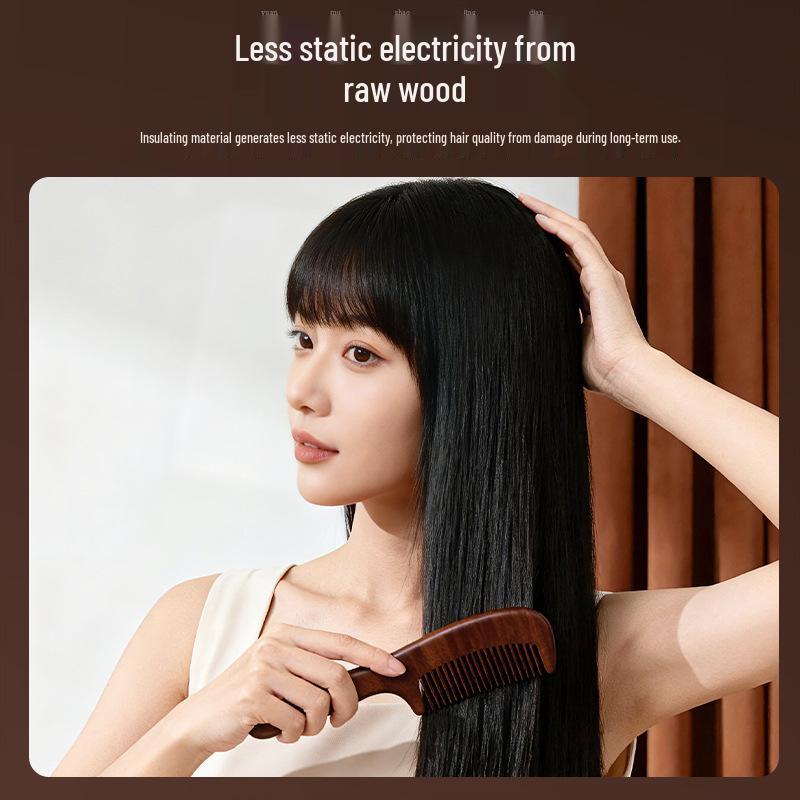 Sandalwood Wide-Tooth Comb - Anti-static Wooden Hair Comb for Men & Women, Portable Massage Brush for Straight Hair