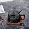 200ml American Latte Glass Coffee Mug With Wooden Tray Handle High Borosilicate Milk Tea Cup Fresh Ground Coffee Cup Set