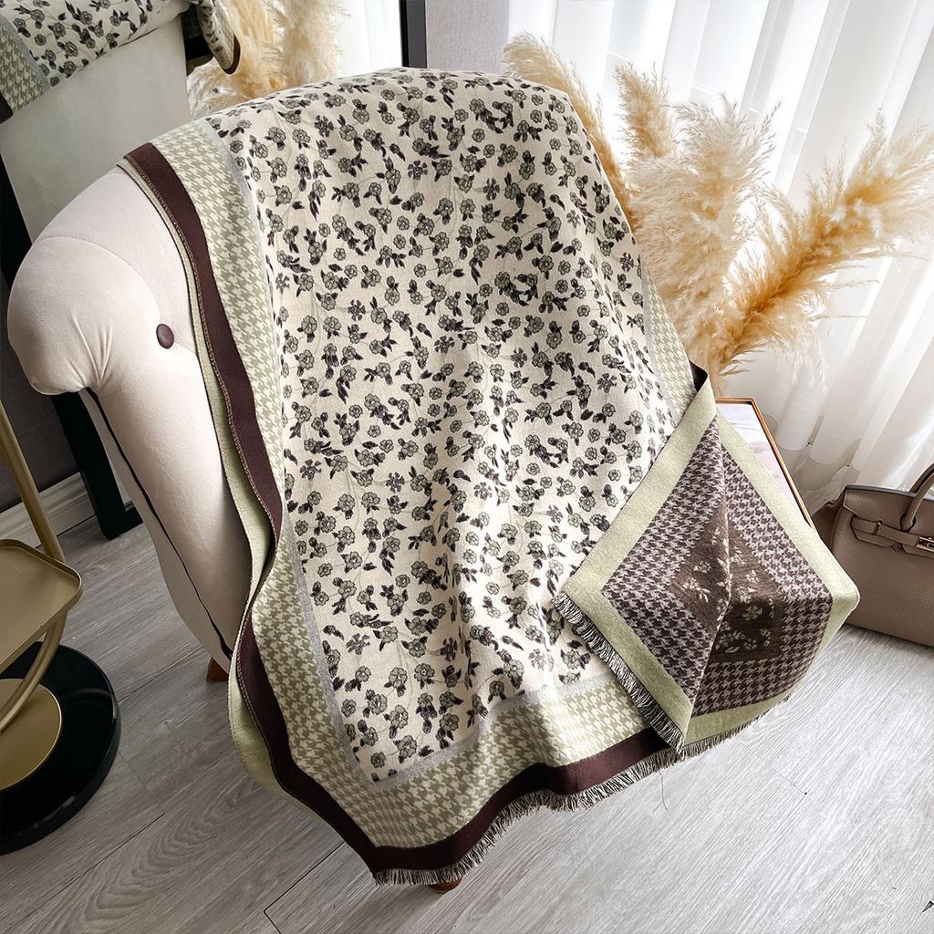 Women New Two Sided Floral Print Imitation Cashmere Scarf Soft Warm Pashmina Shawl Autumn Winter Coldproof Windproof Blanket