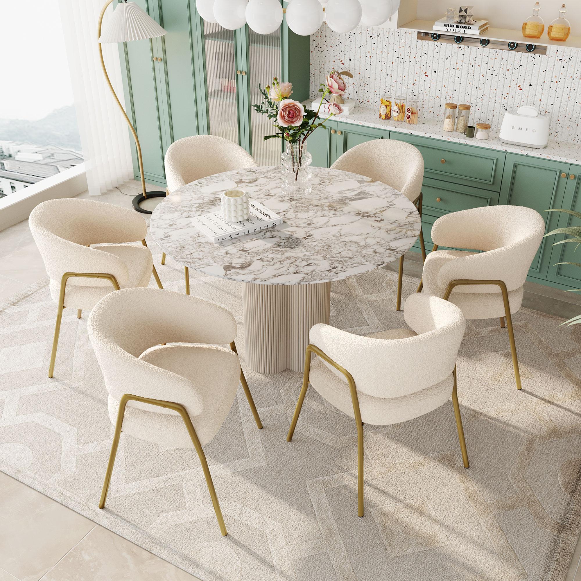 White Dining Chair Modern Lamb Velvet