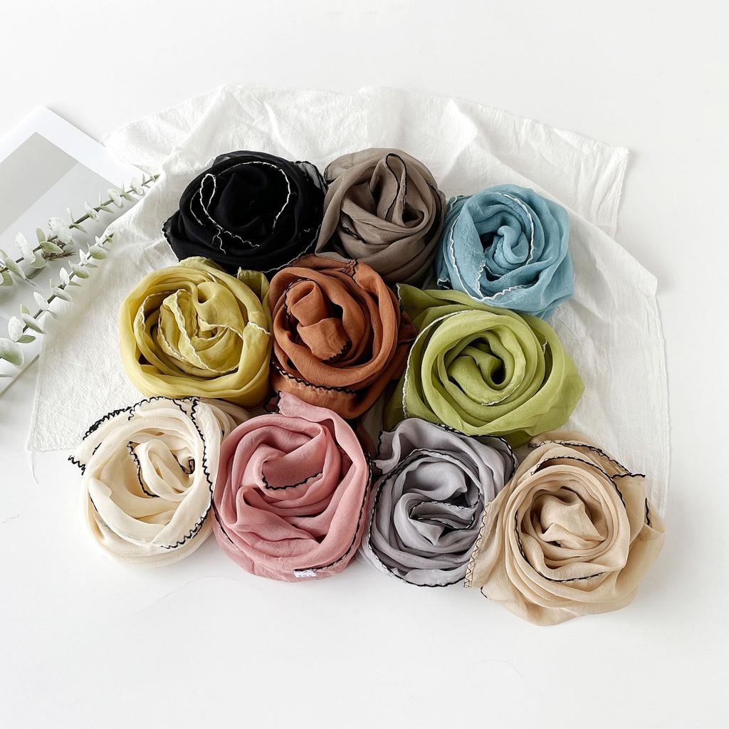 New Lace Cloud Patterned Scarf Simulation Silk Scarf Women'S Style Simple Style Solid Color Thin Small Long Scarf Scarf