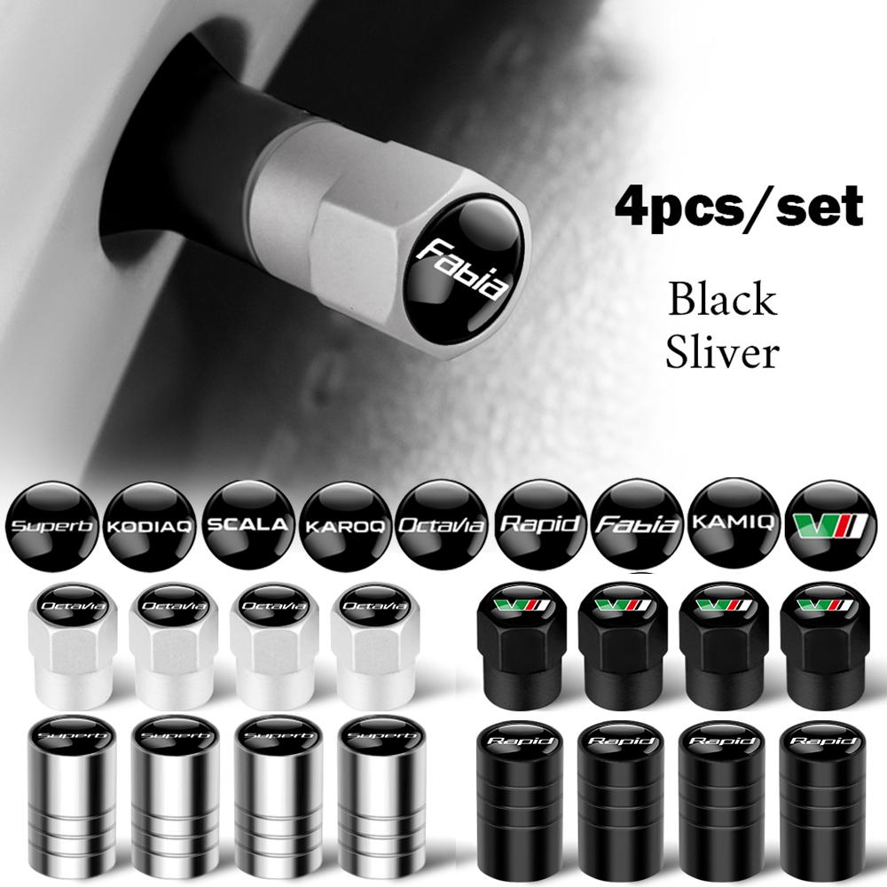 4PCS Metal Car Wheel Tire Valve Stem Cover Cap for Skoda Superb VRS S VII Rapid Fabia 1 2 Kodiaq Octavia 2 A7 A5 A4 Kamiq Badge