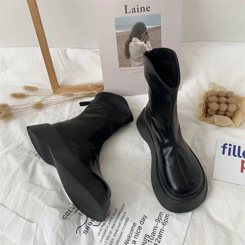 Big Head Soft Leather Martin Boots Women's 2025 New Spring Student Korean Version Versatile Retro British Style Platform Short Boots