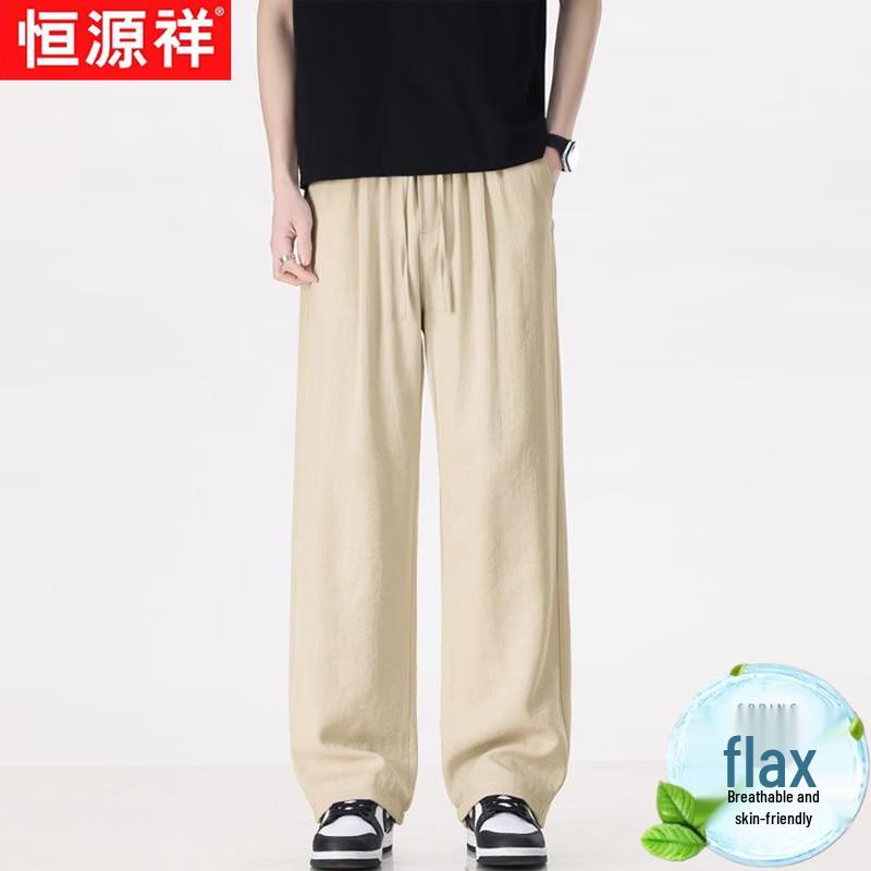 

Hangyuanxiang Men s Linen Blend Straight Casual Pants M