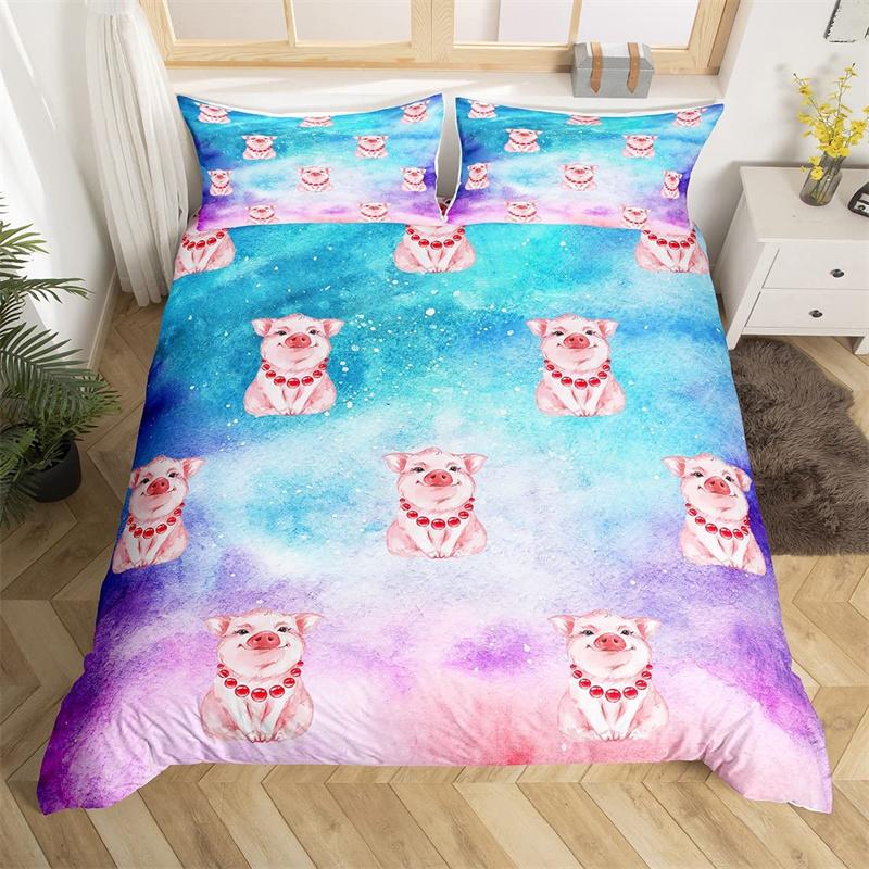 Raccoon Bedding Set Cute Cartoon Animal Duvet Cover Set Universe Galaxy Comforter Cover Polyester Red Starry Sky Bedspread Cover