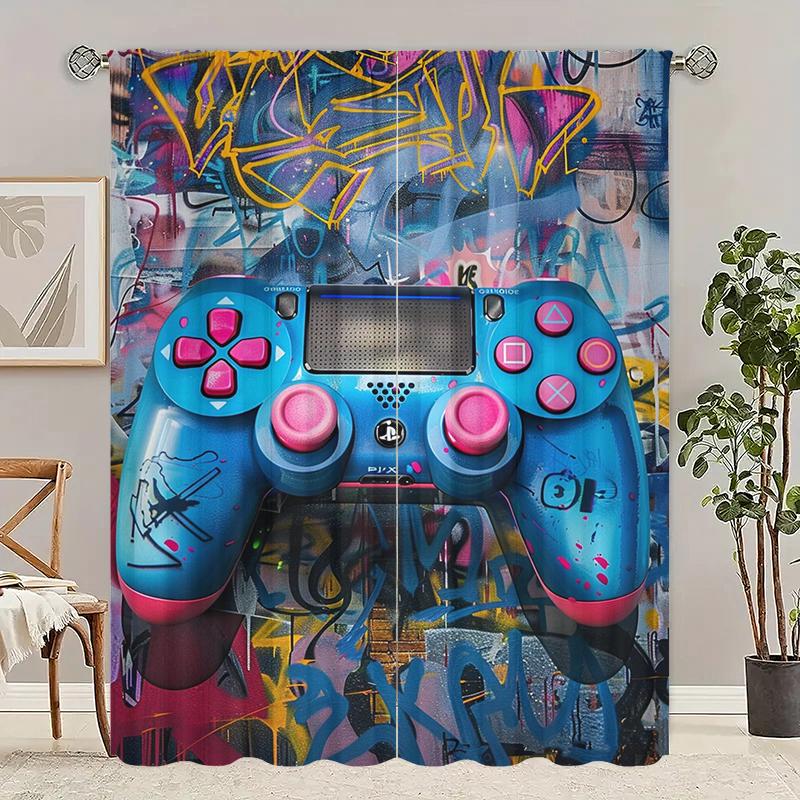 2Pcs-PS5 - Printed curtain -100% polyester material, suitable for bedroom curtains and living room decoration;