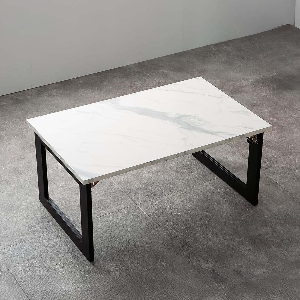 IRIS PLAZA Vintage Skládací Konferenční Stolek Mramorový 80cm Široký x 50cm Hluboký x 37cm Vysoký DBL-13769-5, Bílý,