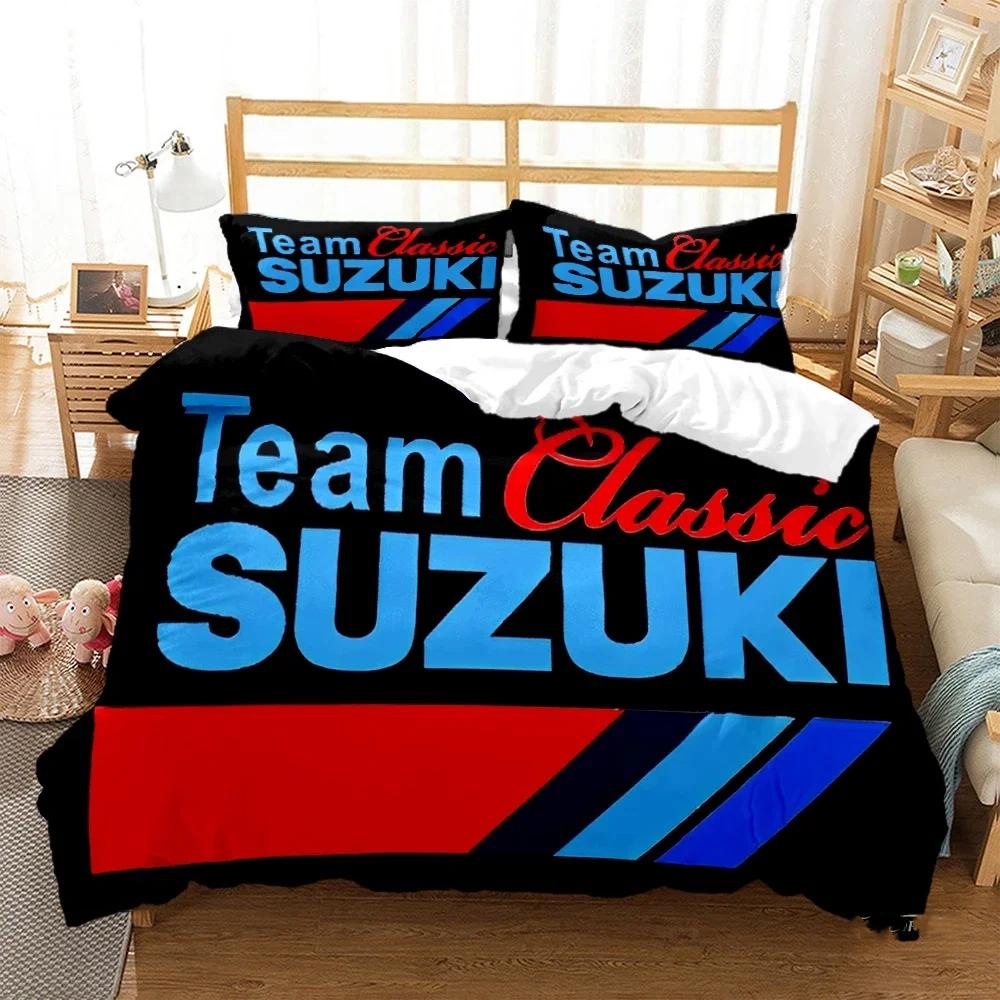 Teenagers SUZU motorcycle Casal Duvet Cover Comforter All Season Bedding Sets Soft Quilt Cover and Pillowcases Single/Double