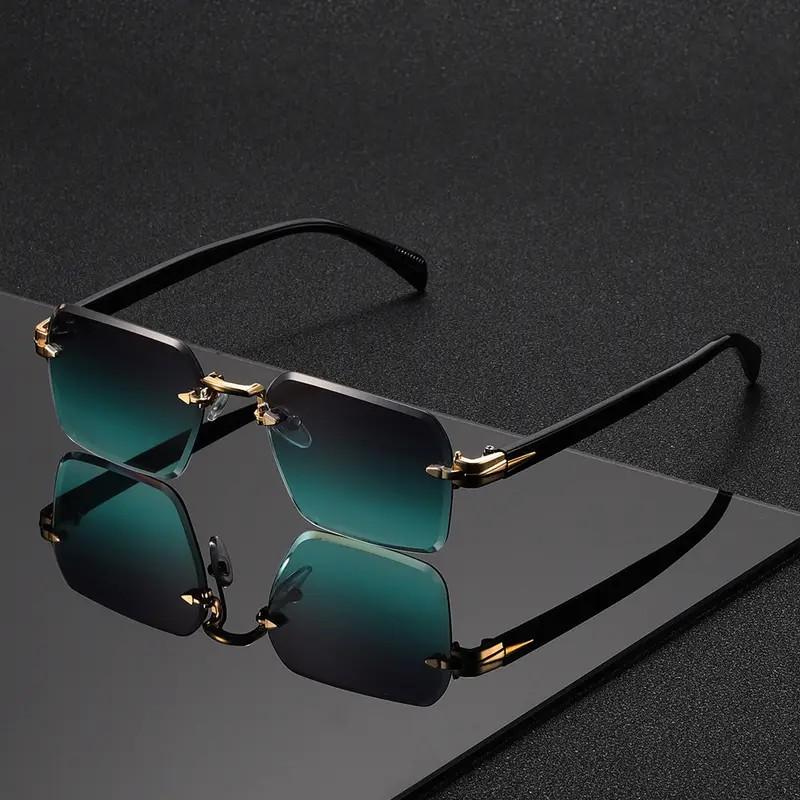 New box frameless men s sunglasses metal fashion sunglasses women s European and American UV protection advanced sense