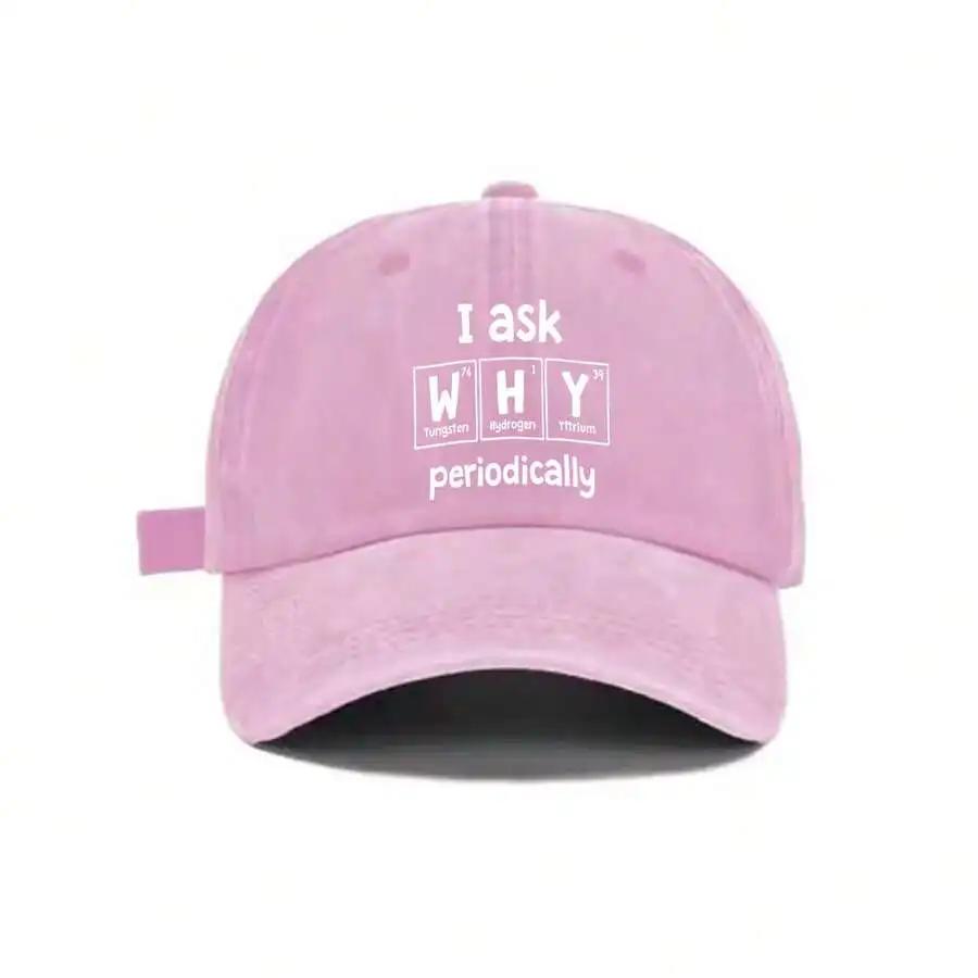 Washed Gray Baseball Cap With Science I Ask WHY Periodically Print Casual Adjustable Dad Hat For Adults