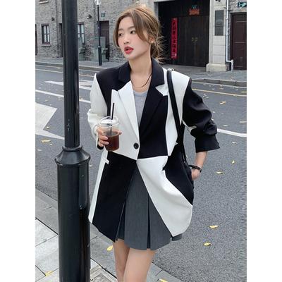 Black and White Small Suit Jacket for Women Early Spring and Autumn New Niche Suit Top