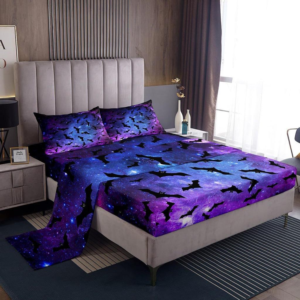 Halloween Bat Pattern Bed Hat Four-Piece Bedding Set Bedroom Dormitory Bedding Decoration