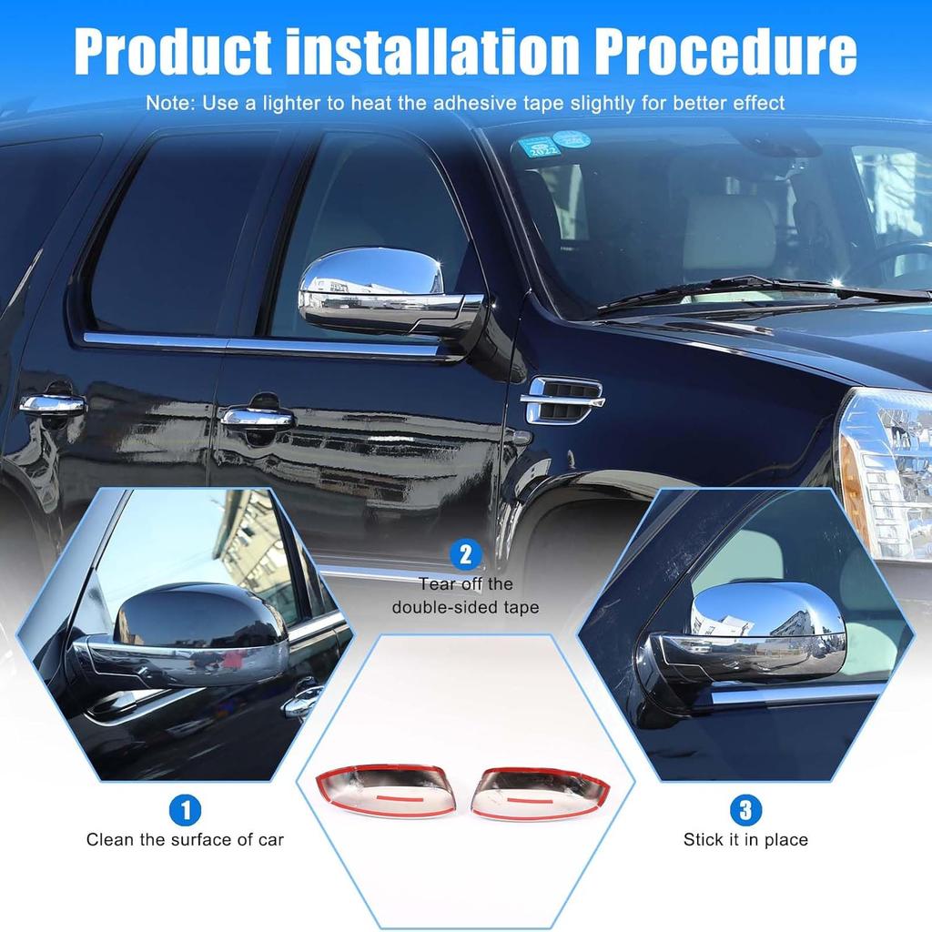 Side Door Mirror Cover Cadillac Escalade 2007-2014, Car Outside Rear View Mirror Housing Protector Cover Cap Trim Accessories ABS Plastic 2PCS