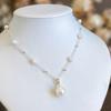 Vintage Rose Pearl Pendant Necklace Fashionable Versatile Women'S Copper Inlaid Zircon Jewelry