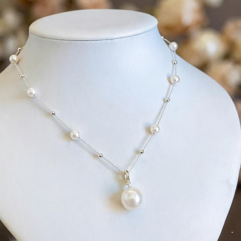 Vintage Rose Pearl Pendant Necklace Fashionable Versatile Women'S Copper Inlaid Zircon Jewelry