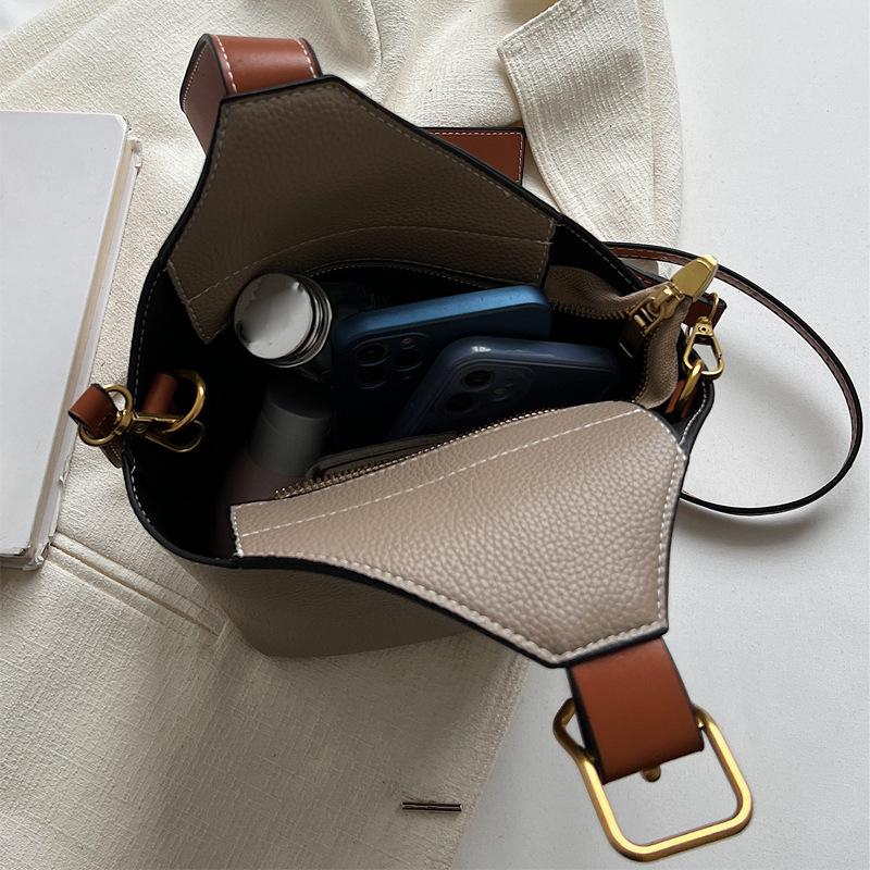 Fashionable Women's Bags: Litchi Pattern Bucket Bag, Vegetable Basket Bag, Handbag, Single-shoulder Crossbody Bag