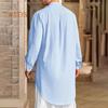 Men's Cotton Linen Kaftan Long Sleeve O-Neck Robe Solid Color Button-up Collar Thobe Breathable Arabic Clothing for Prayers Casual Wear