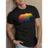 European Size Men'S Rainbow Bear Silhouette T-Shirt - Casual Summer Short Sleeve Crewneck, Black with Colorful Gradient Design