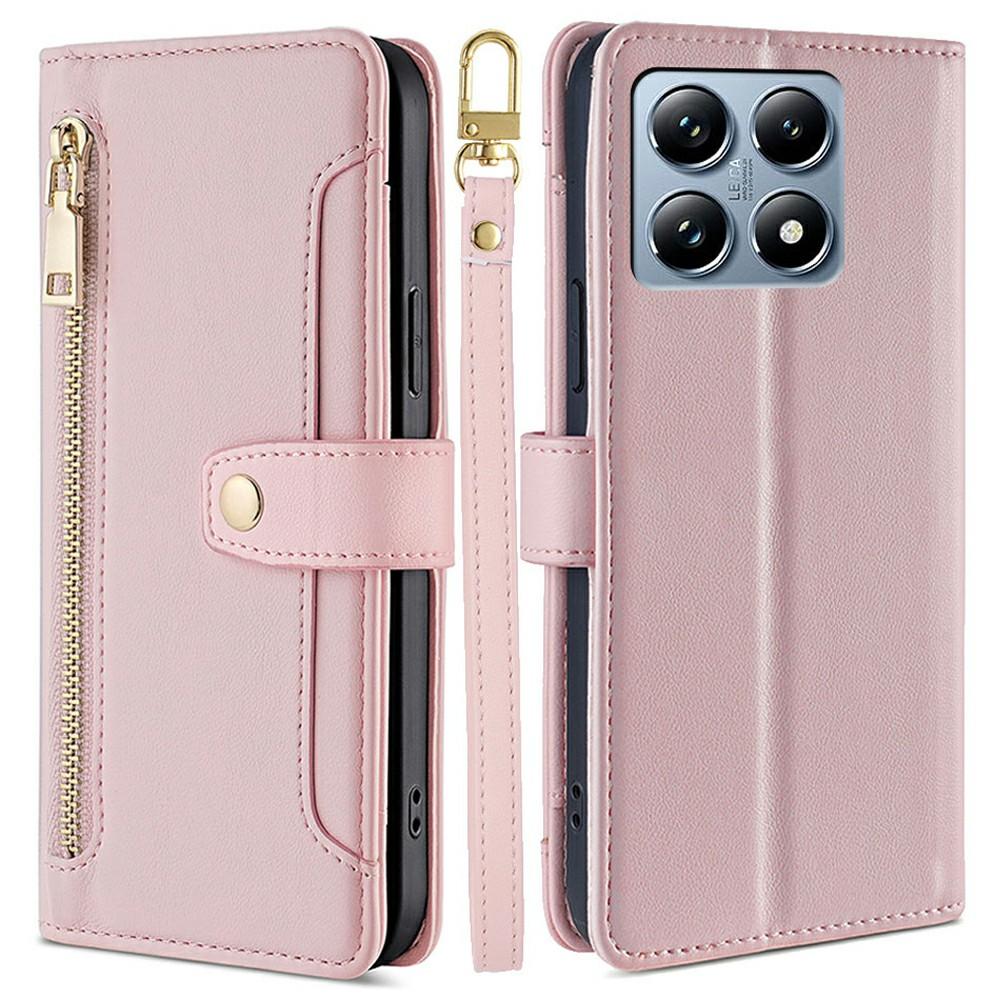 For Xiaomi 14T Pro Leather Case Zipper Pocket Wallet Phone Cover with 2 Straps