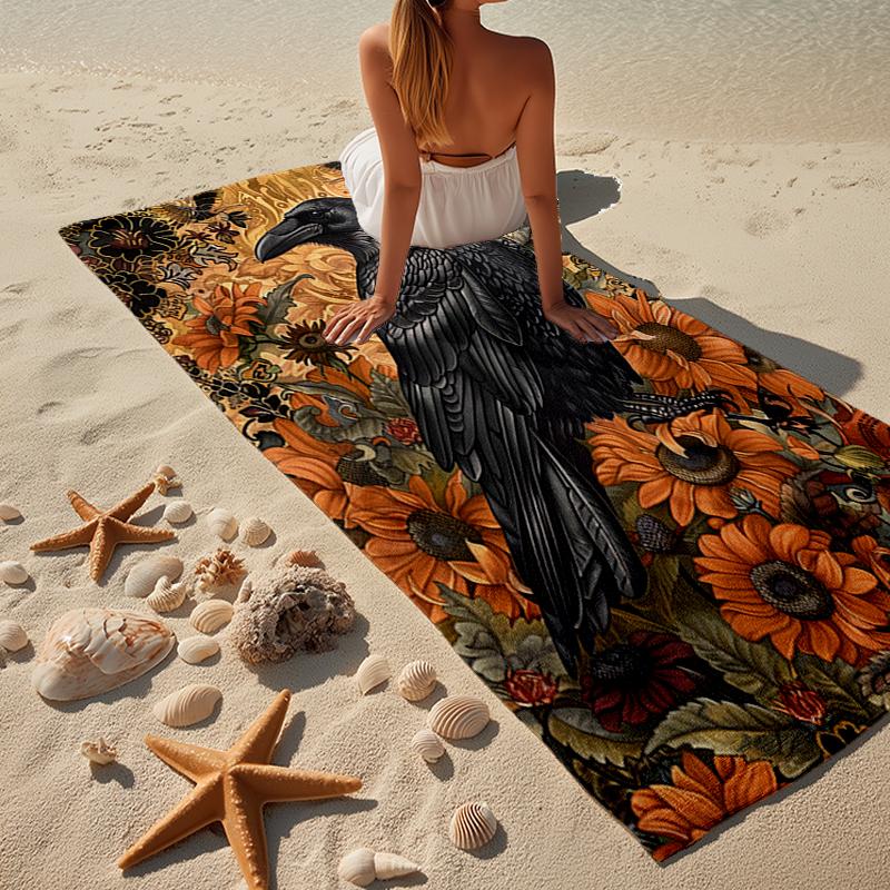Eerie Raven Skull Artwork Beach Towel, Super Soft Microfiber, Gift for Her/Him, Birthday, for Pool, Beach, Travel, Home Decor Fan gifts