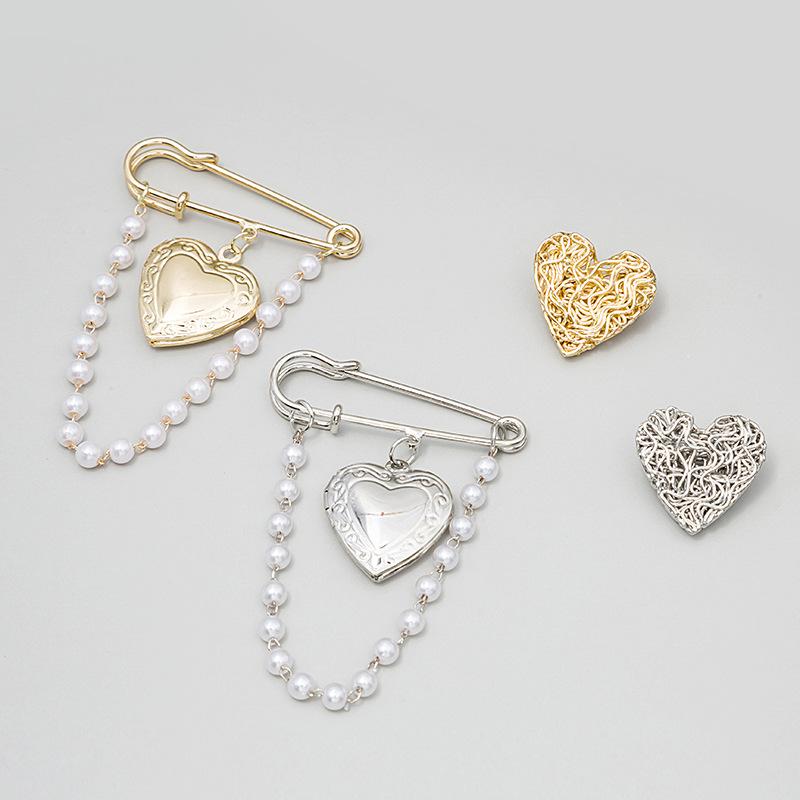 Kalter Wind Retro Geometrisch Liebe Brosche Stilvoll Einfach Perlenkette Zweiteiliges Set Anstecknadel Brosche